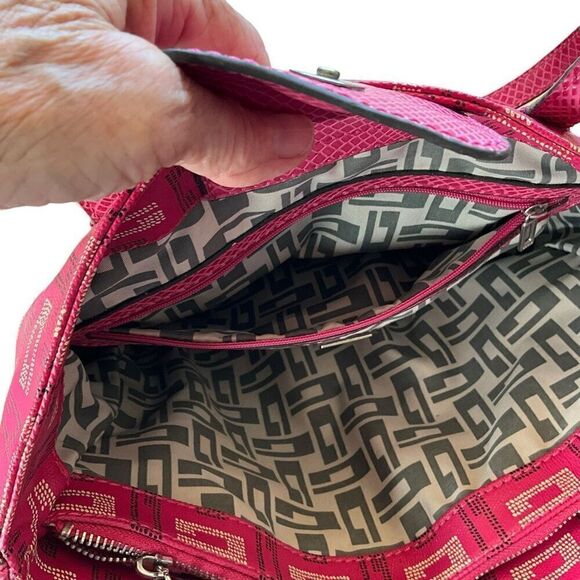 Guess Womens Monogram Signature Shoulder Bag Purse Pink Zippered Pockets New - Picture 15 of 16